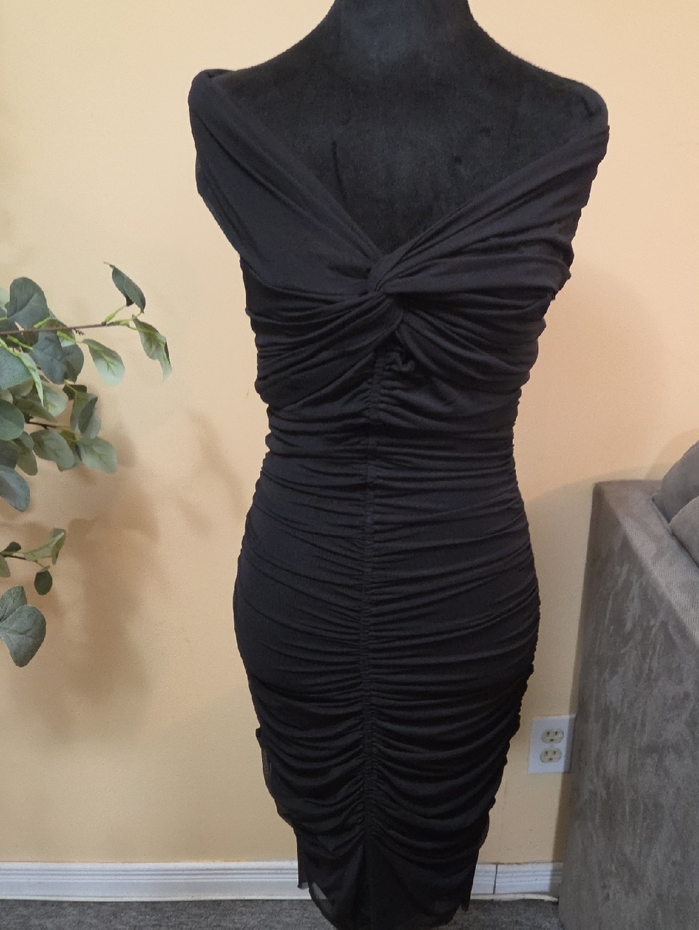 Guess by Marciano Black Ruched Off-Shoulder Midi Dress